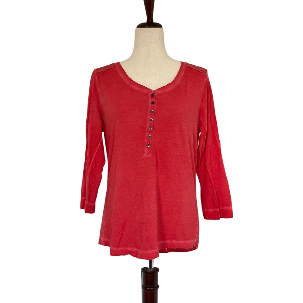 Lauren Ralph Lauren Women’s Crochet Shoulder Henley Knit Long Sleeve Top Medium